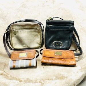 Fossil Black and Gold Crossbody Bags with Brown Wallets